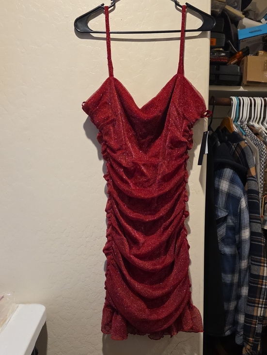 City Studio Dresses & Skirts - City Studio Glittered Red Ruched Cowl Mini Dress